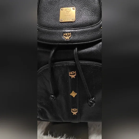 MCM Vintage Black Leather Backpack Bag